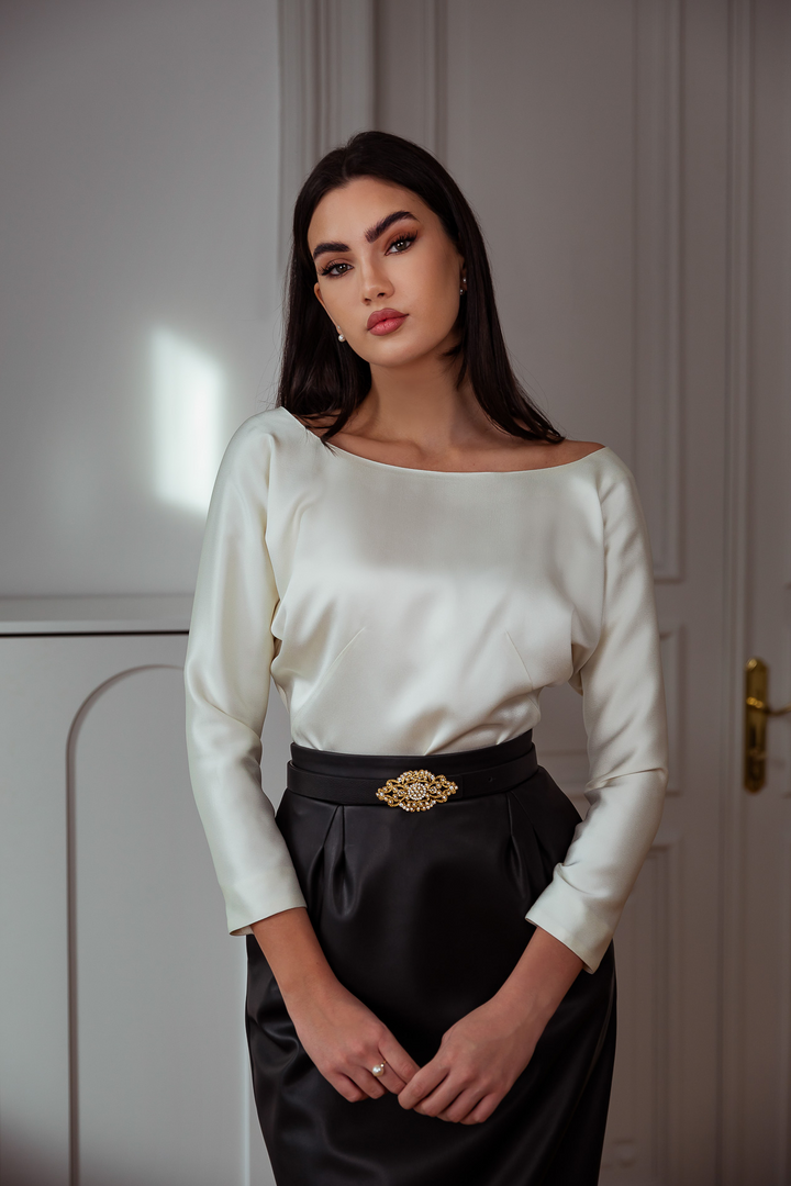 Elegant Satin Blouse In Ivory