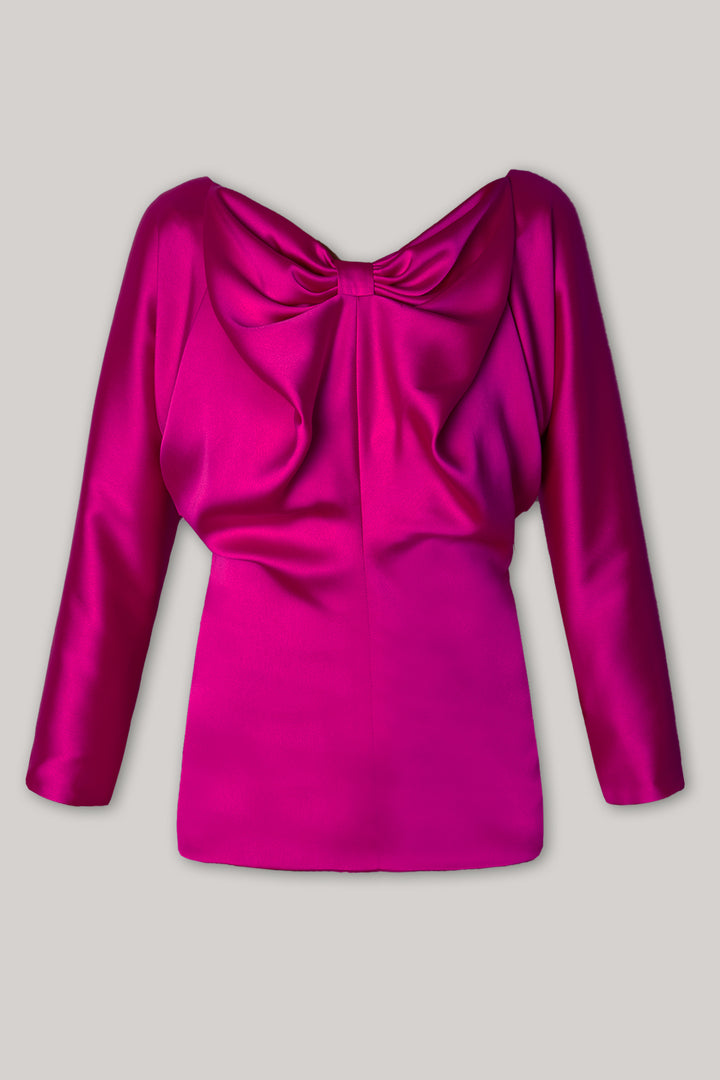 Bow Satin Blouse In Fuchsia