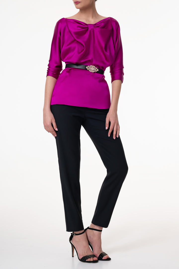 Bow Satin Blouse In Fuchsia