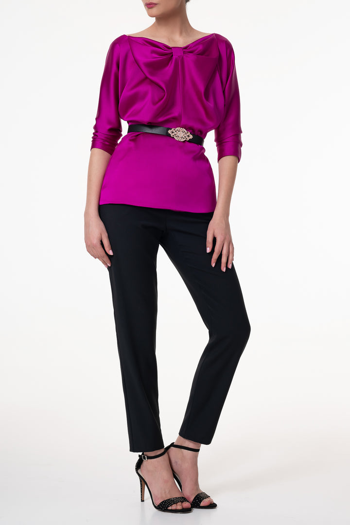 Bow Satin Blouse Fuchsia