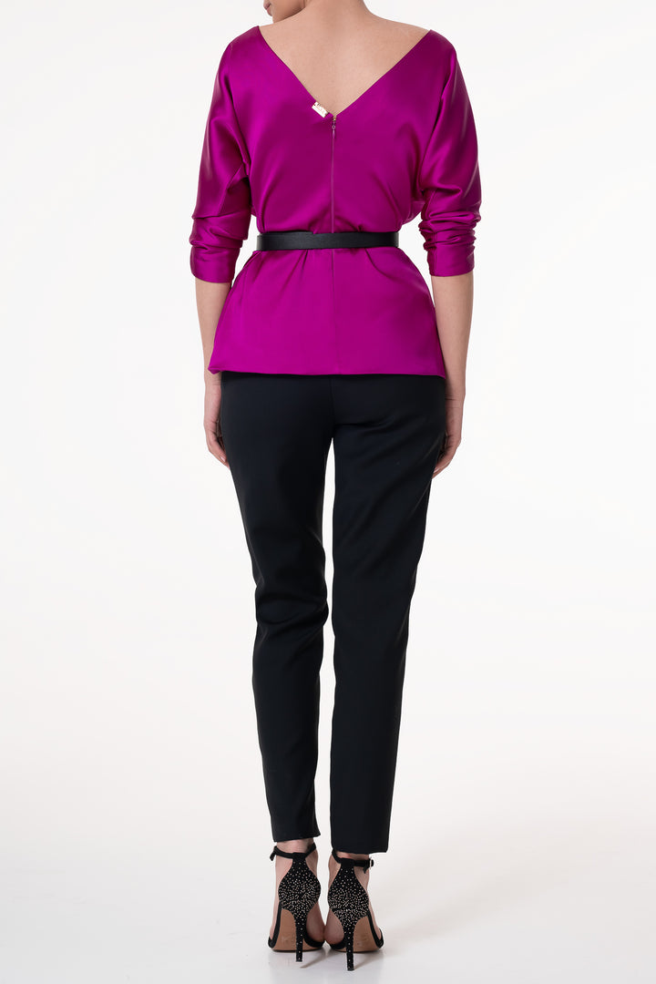 Bow Satin Blouse In Fuchsia