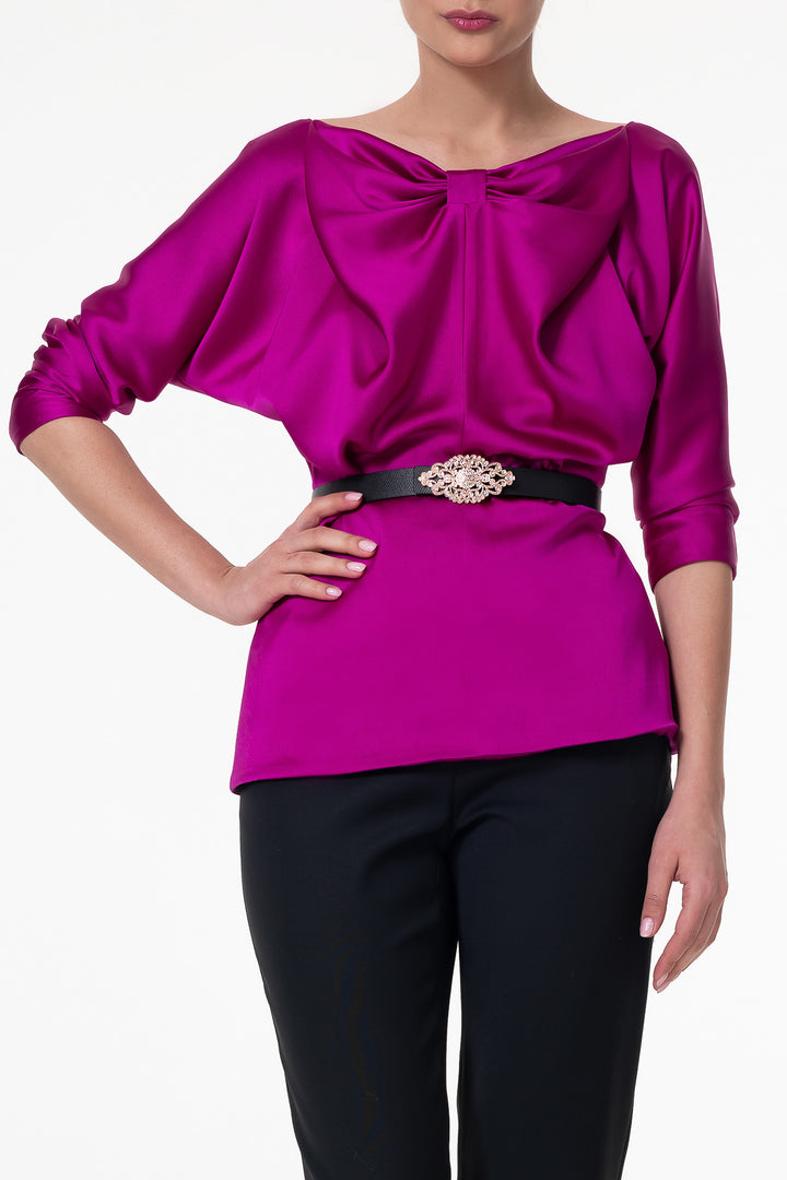 Bow Satin Blouse In Fuchsia
