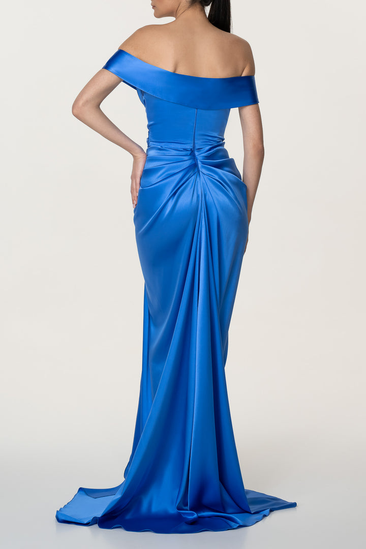 Athena Silk Long Dress In Sapphire