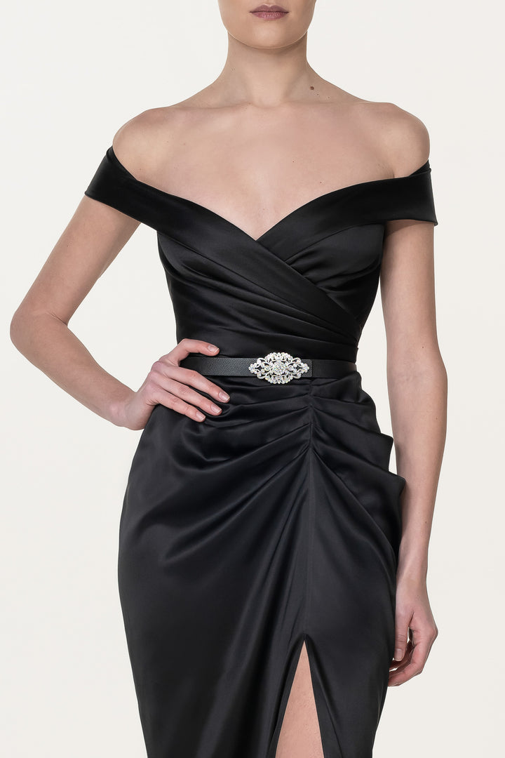 Athena Silk Long Dress In Black