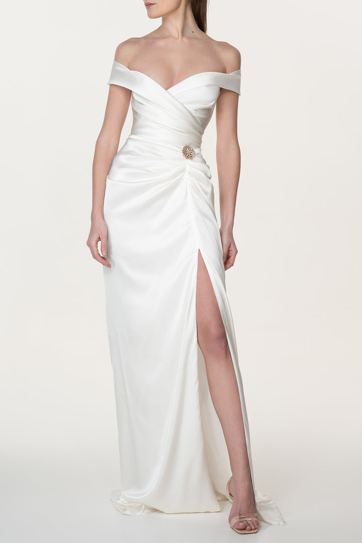 Athena Silk Long Dress In Ivory