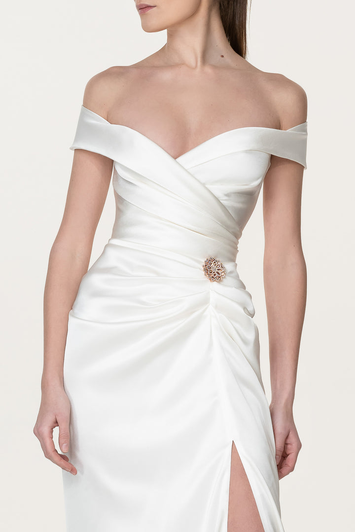Athena Silk Long Dress In Ivory