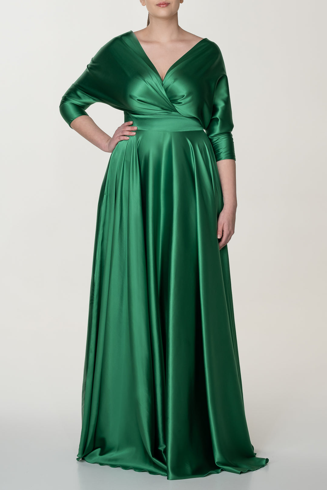Reese Silk Long Dress In Emerald