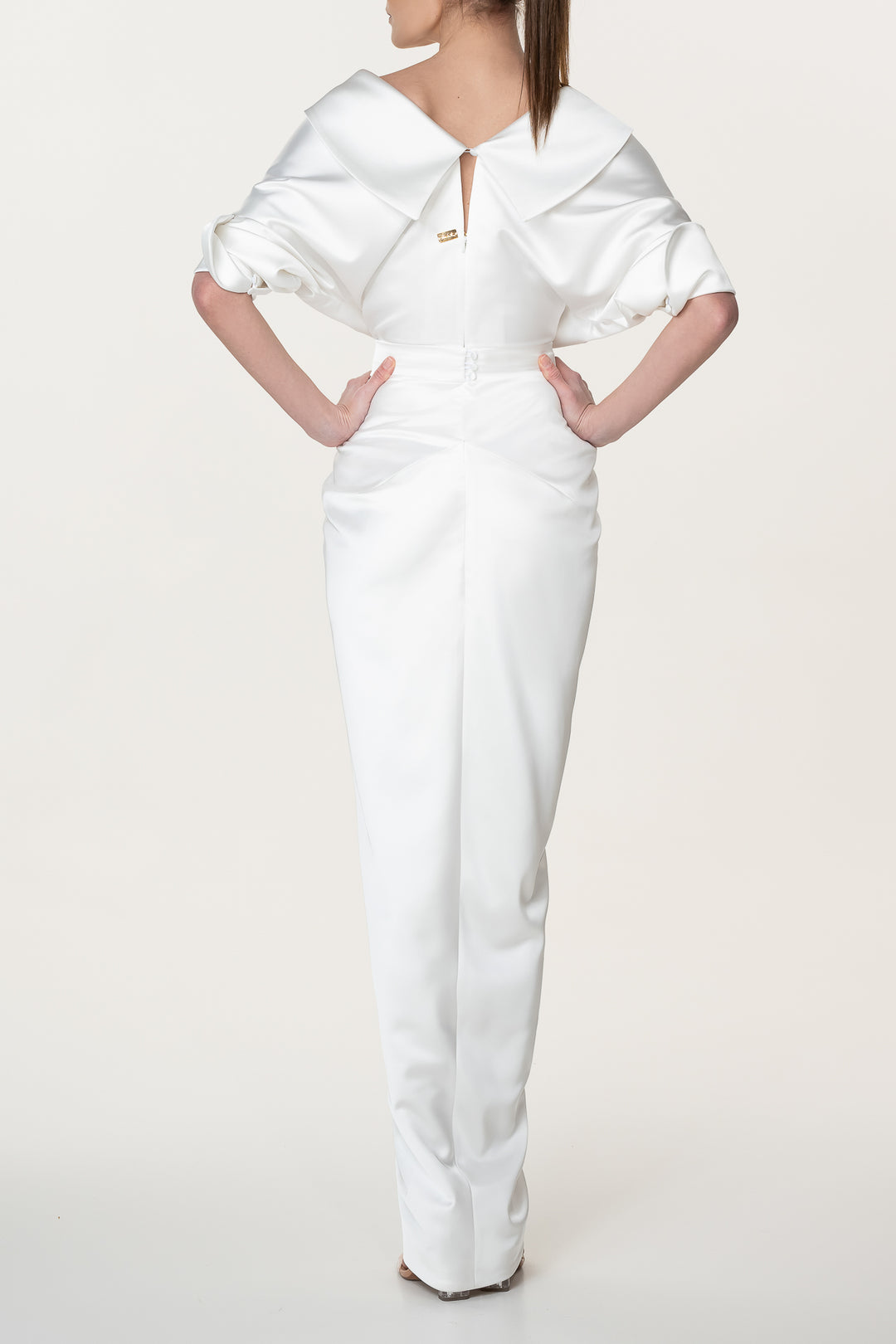 Angelina Satin Long Dress In Ivory