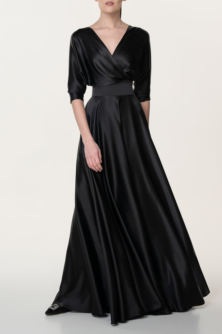 Reese Silk Long Dress In Black