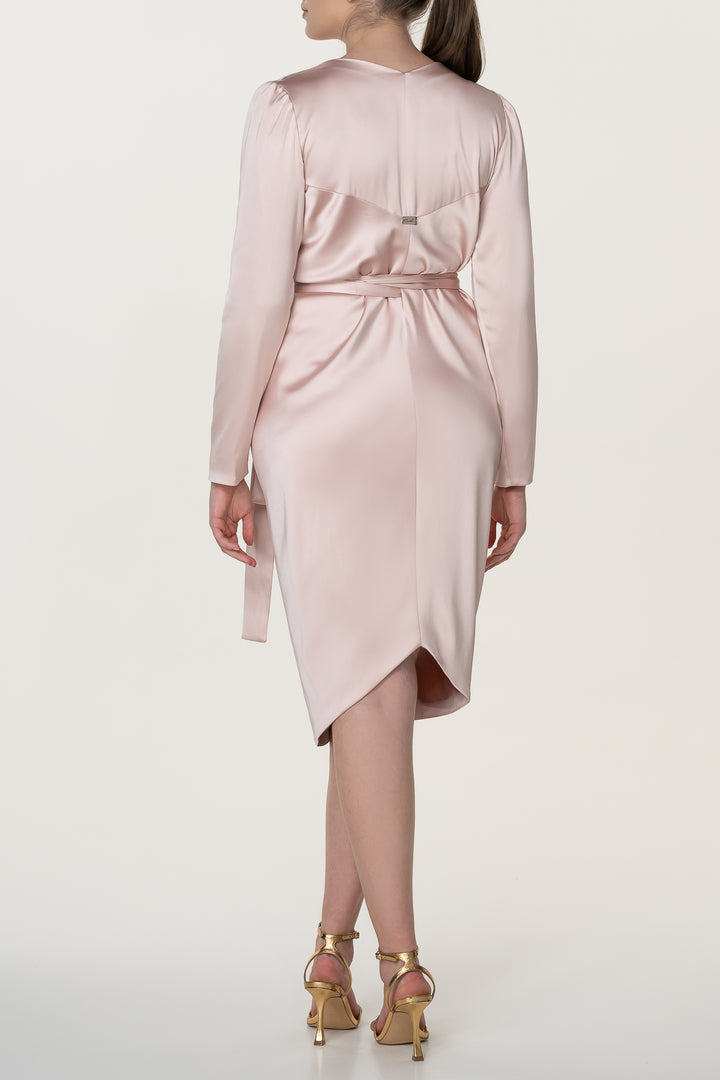 Romy Satin Midi Dress In Nude-Rose
