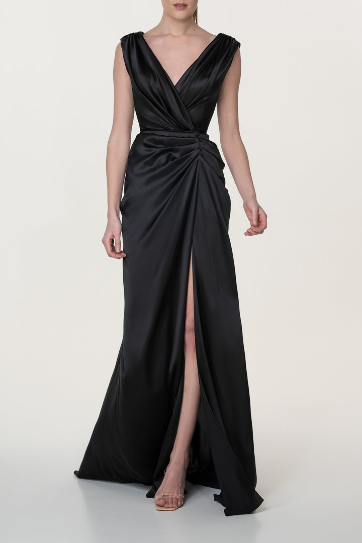 Saara Silk Long Dress In Black