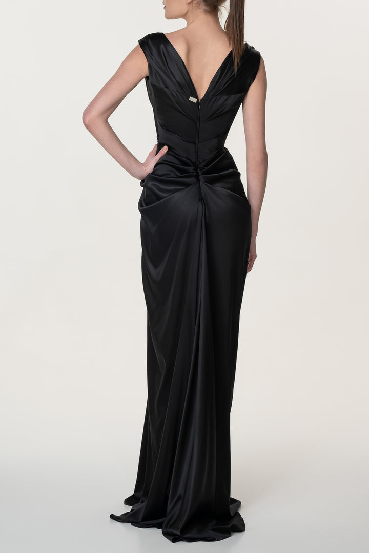 Saara Black Silk Long Dress