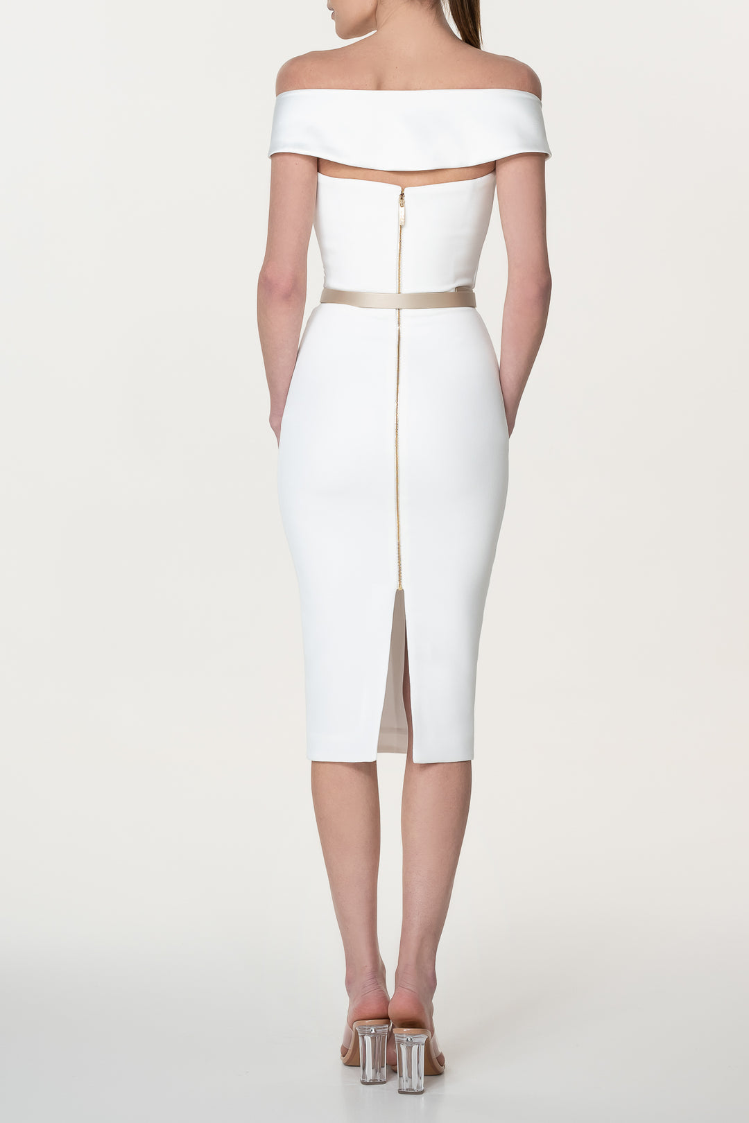 Farida Ivory Crepe Midi Dress