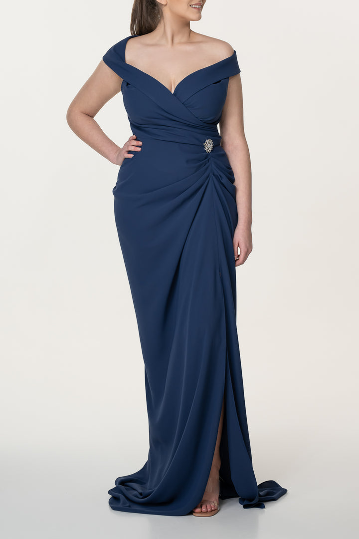 Athena Crepe Dress In Midnight-Blue