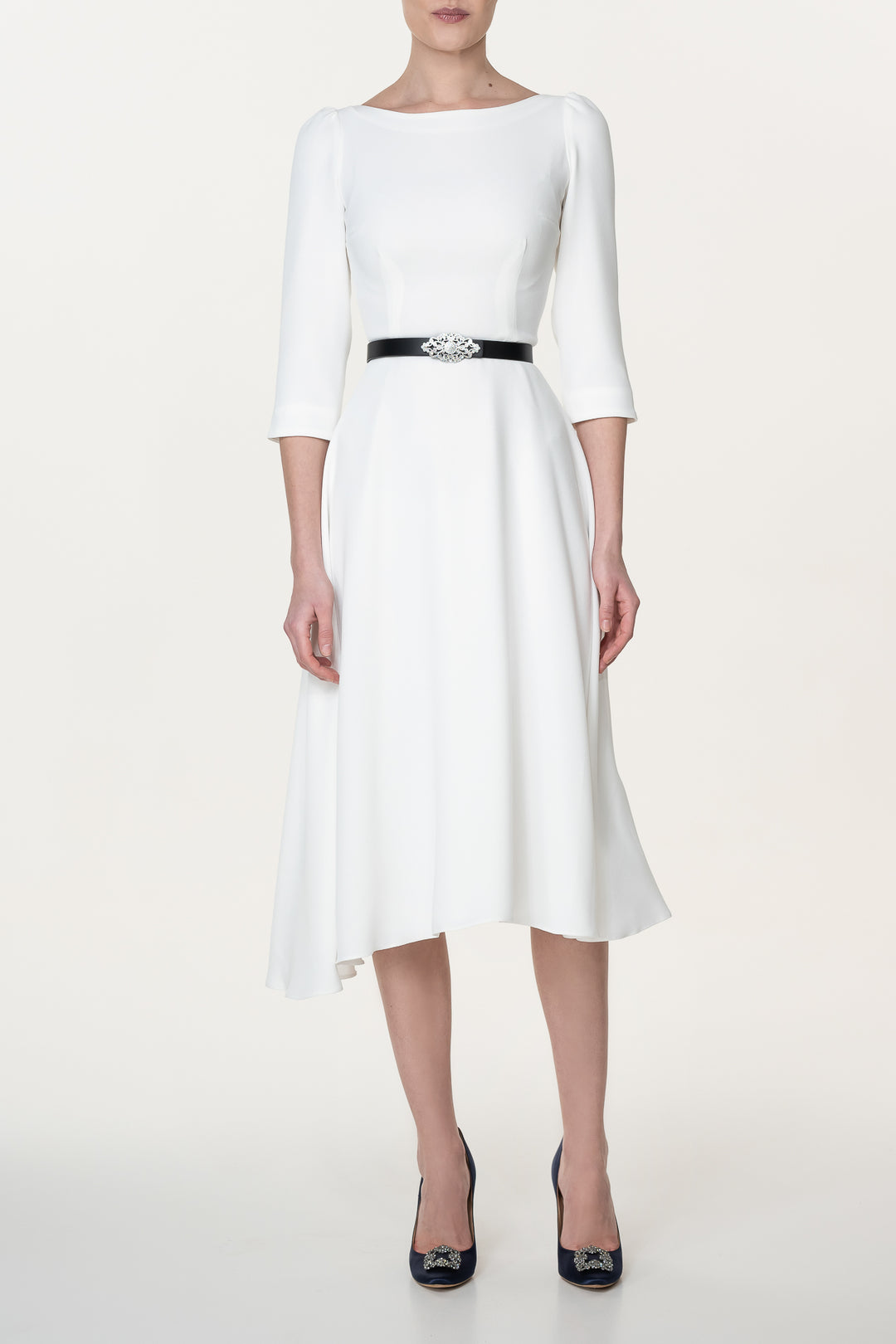 Nicole Ivory Crepe Midi Dress