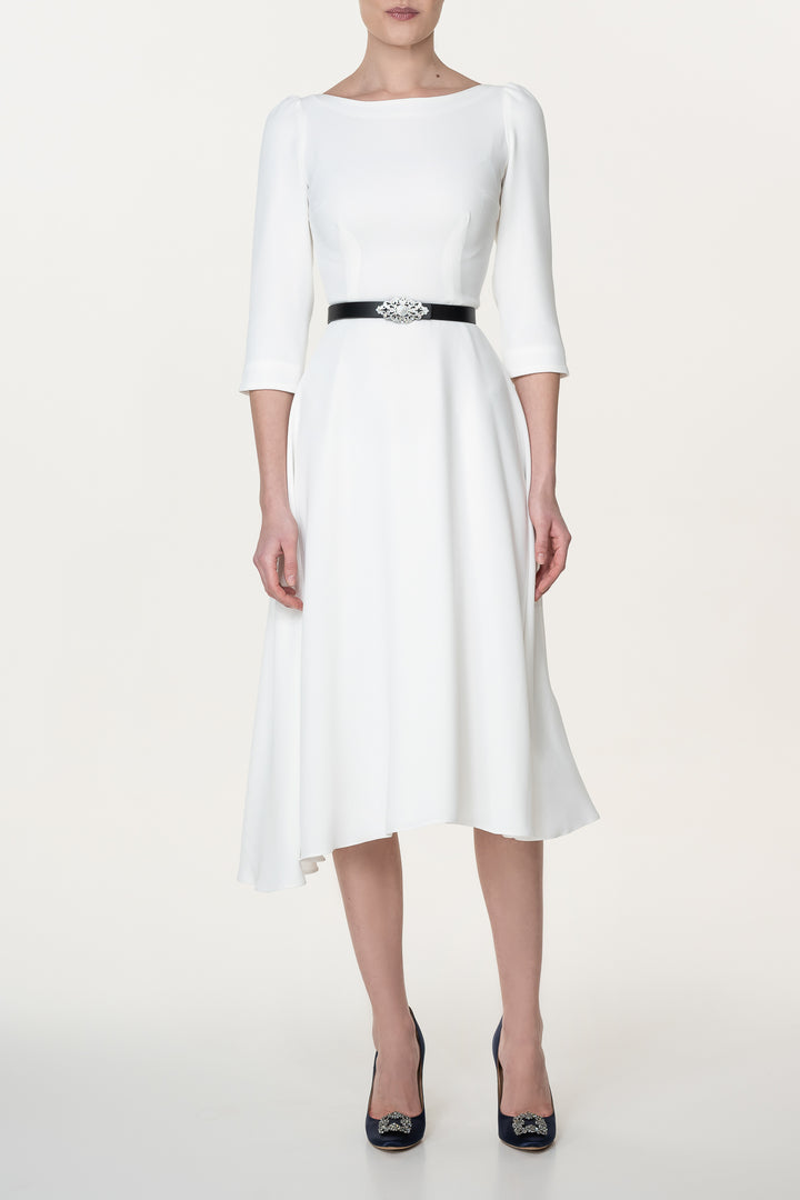 Nicole Ivory Crepe Midi Dress