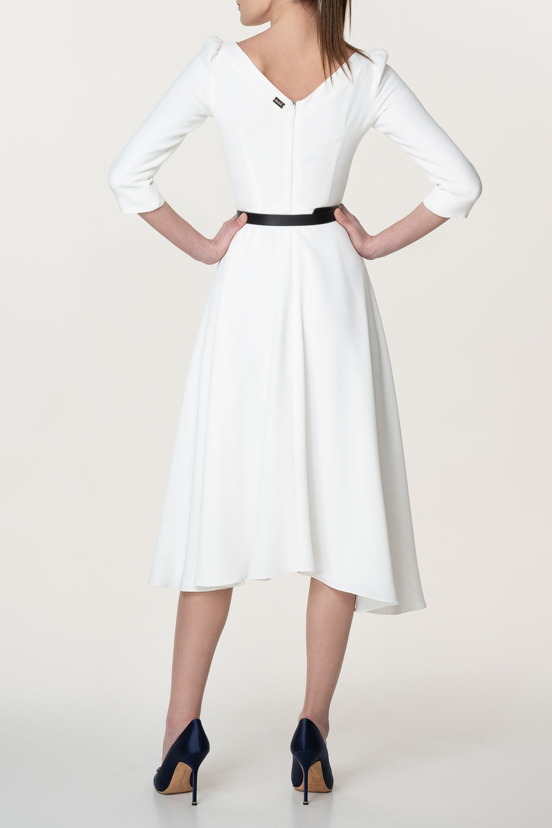 Nicole Ivory Crepe Midi Dress