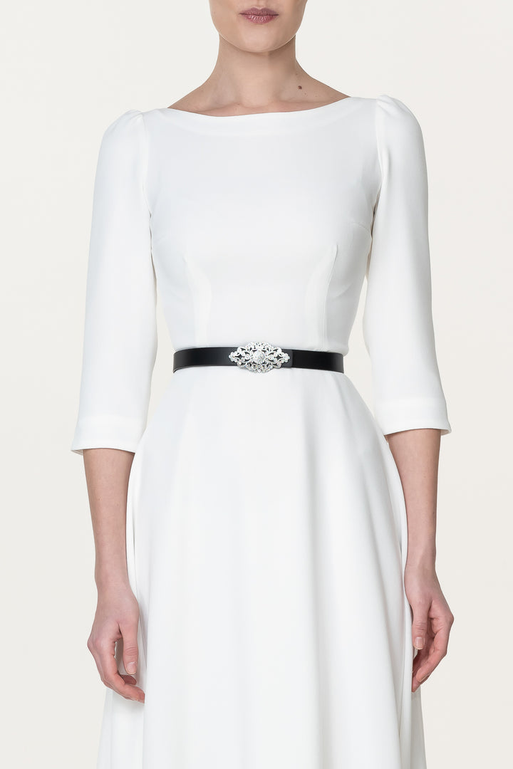 Nicole Ivory Crepe Midi Dress