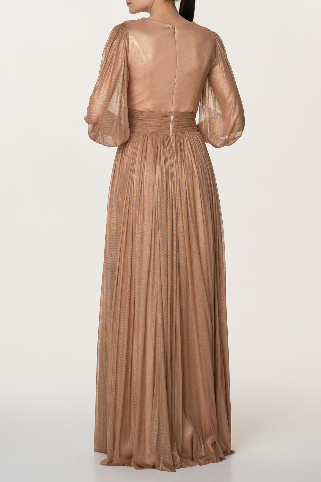 Kaya Silk Tulle Long Dress In Bronze