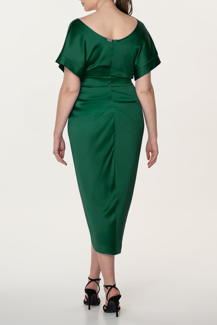 Jaya Satin Midi Dress in Emerald