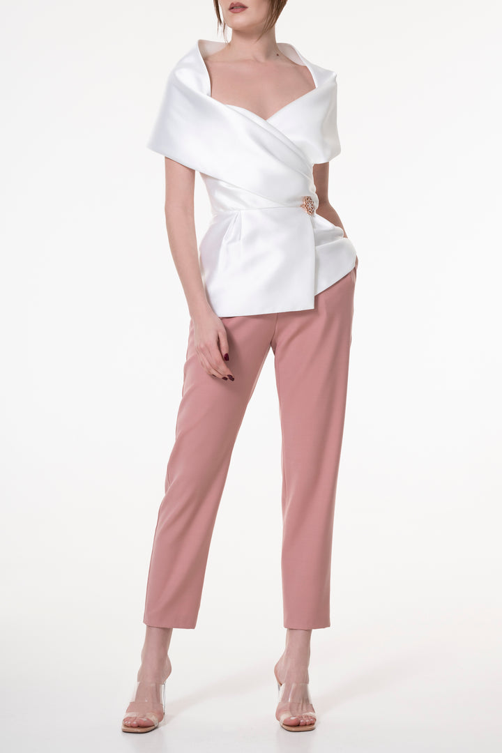 Kavya Mikado Top In White