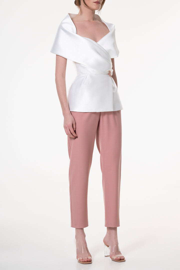 Kavya Mikado Top In White