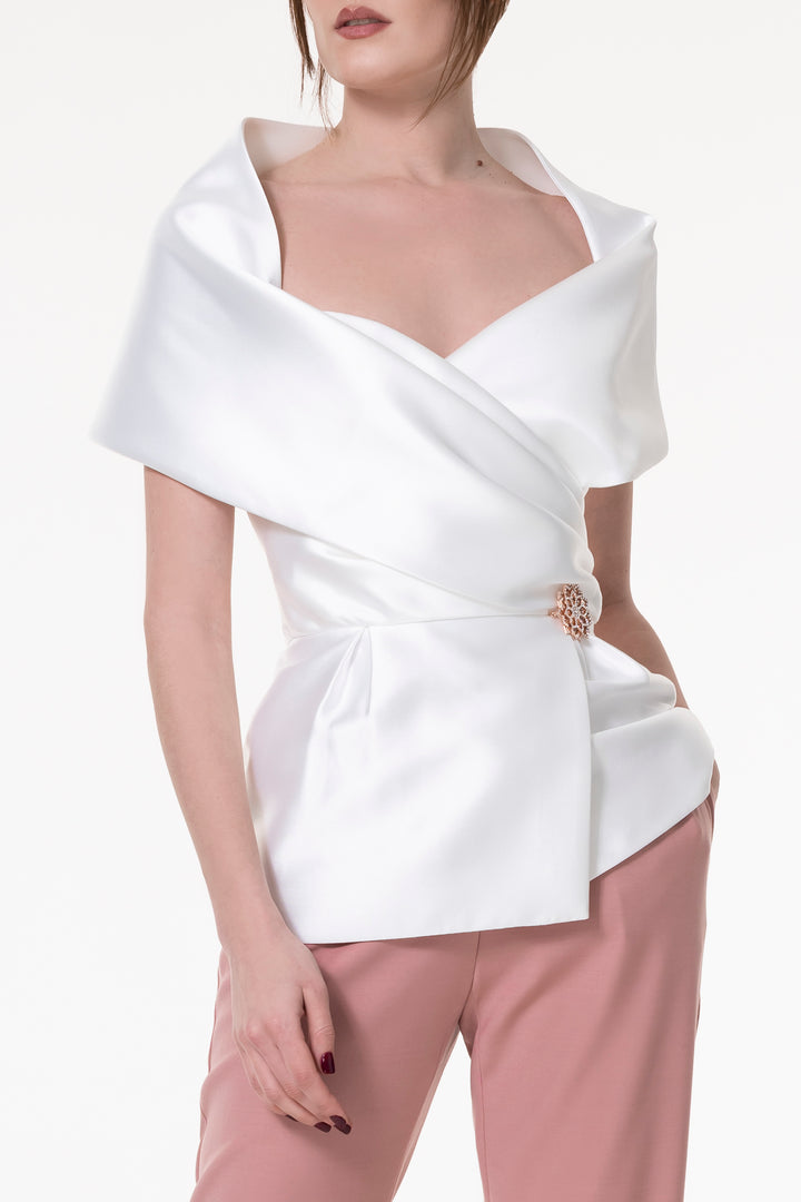 Kavya Mikado Top In White