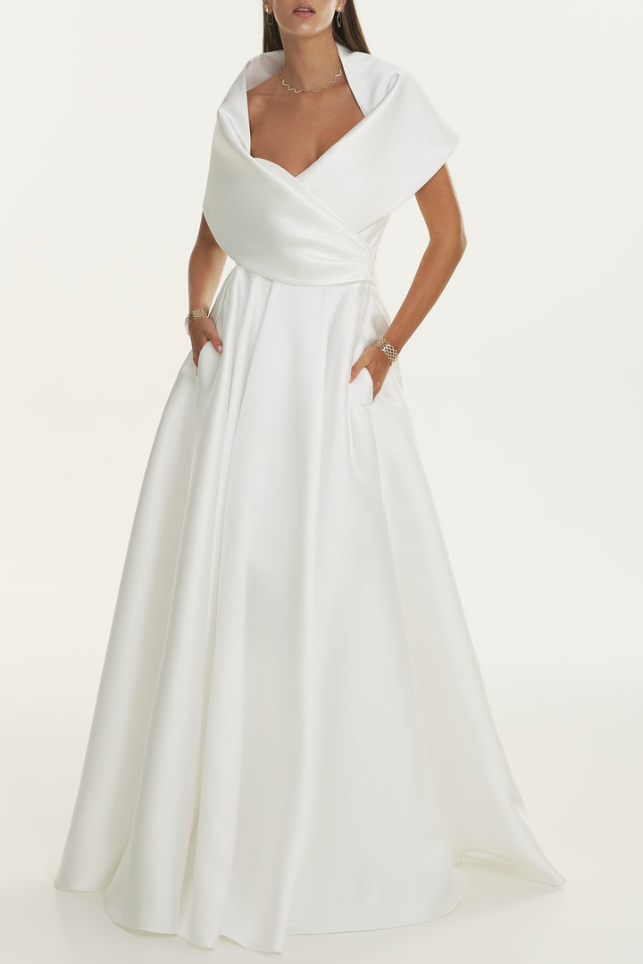 Rima Mikado Long Dress In Ivory