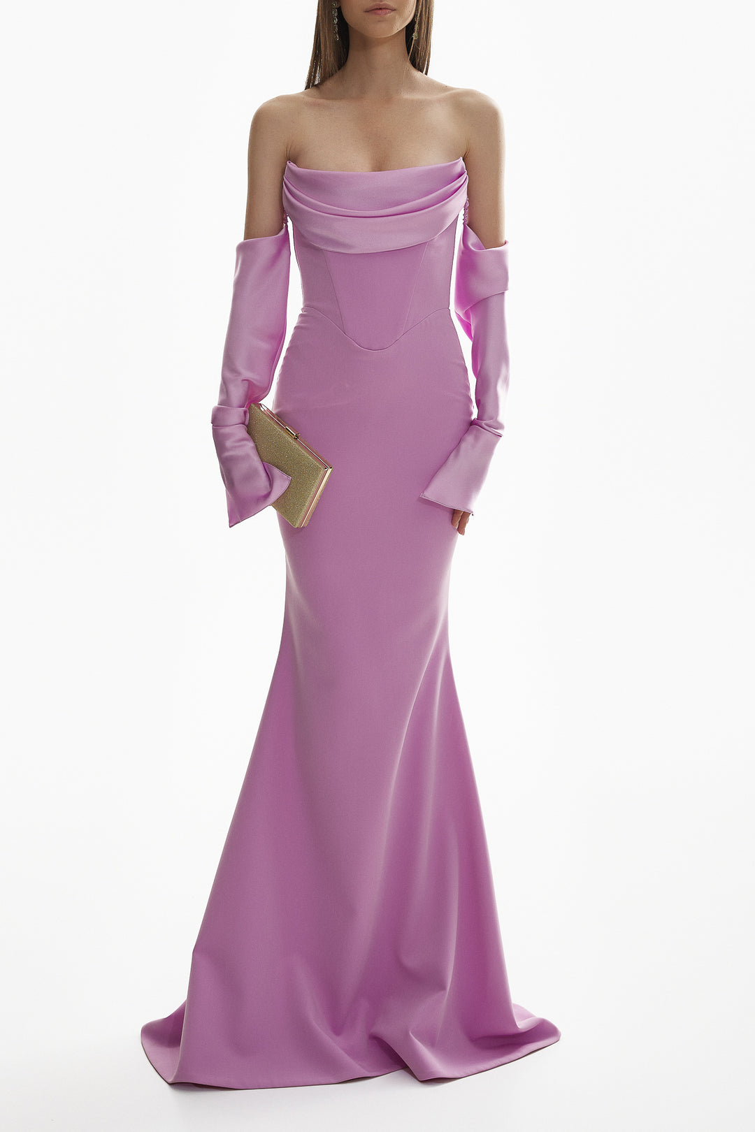 Raven Crepe Long Dress In Lilac