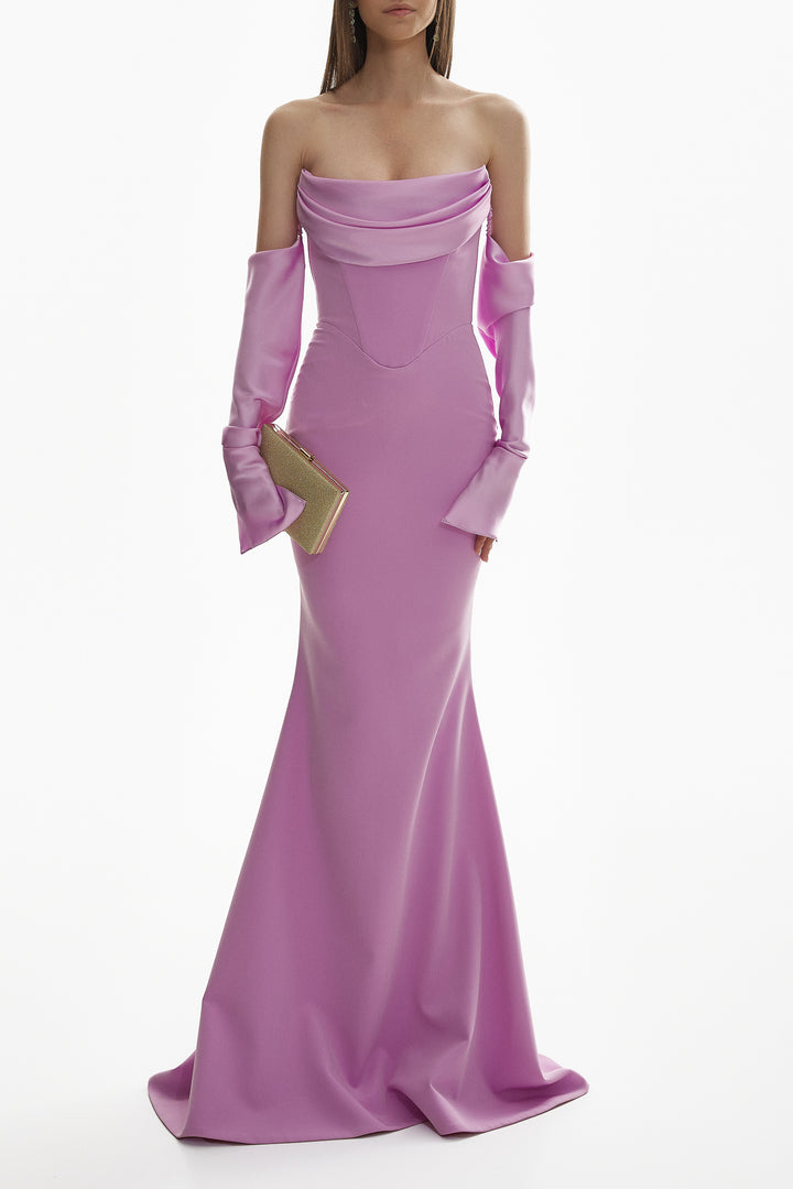 Raven Crepe Long Dress In Lilac