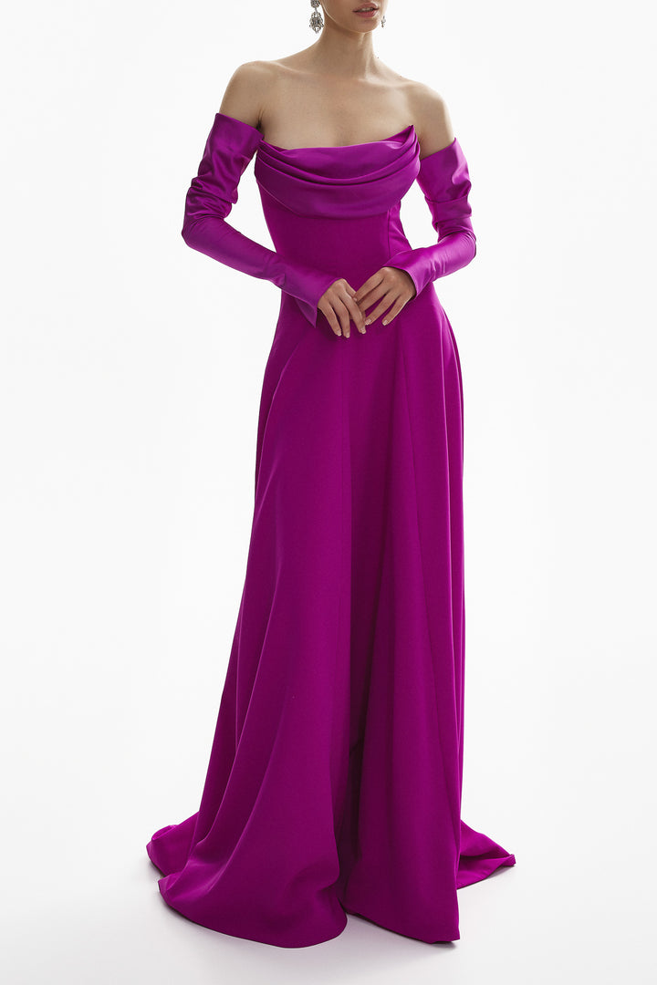 Salma Magenta Crepe Long Dress