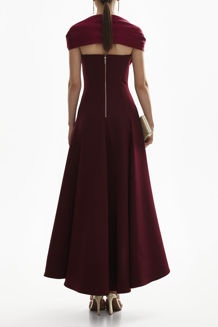 Salma Burgundy Midi Crepe Dress