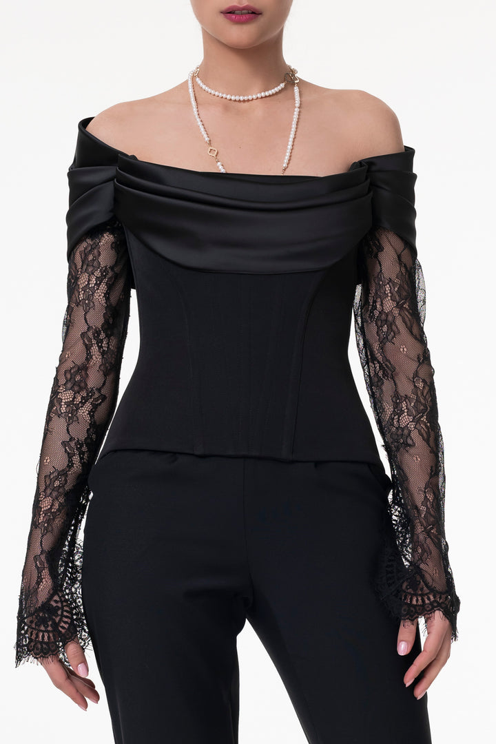 Salma Crepe And Satin Black Corset