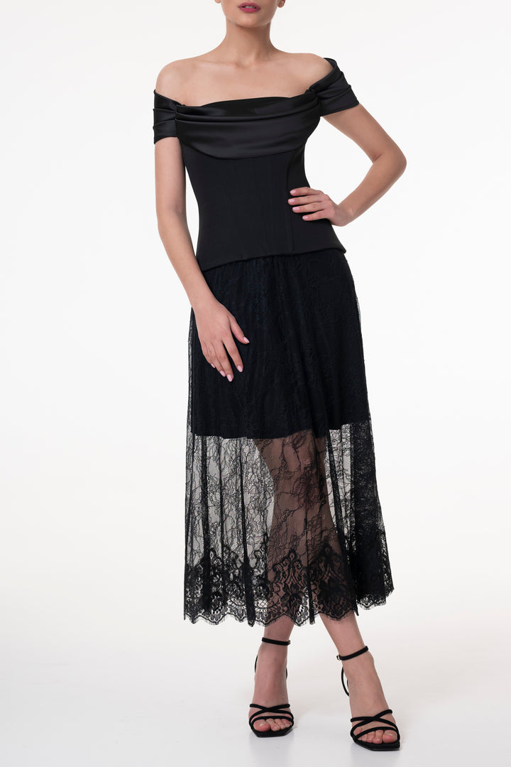 Salma Crepe And Satin Black Corset