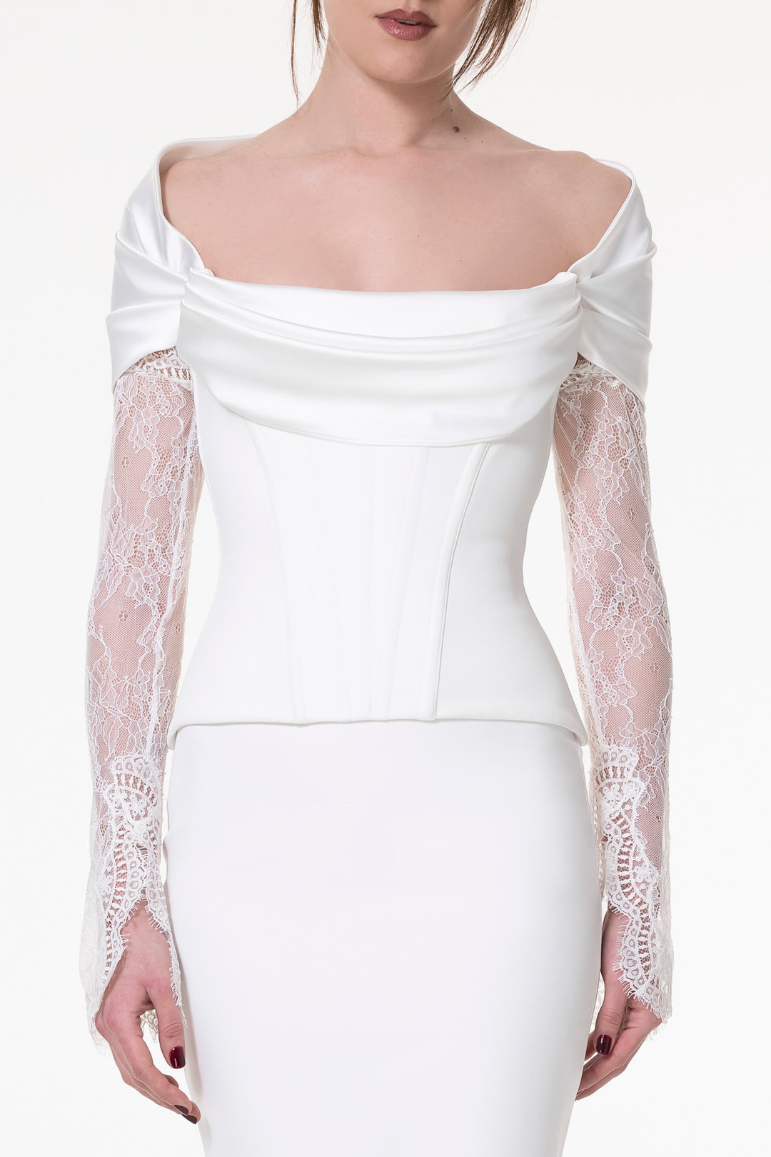 Salma Crepe And Satin Off-White Corset
