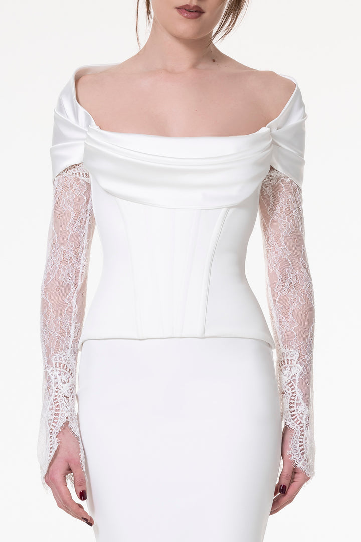 Salma Crepe And Satin Off-White Corset