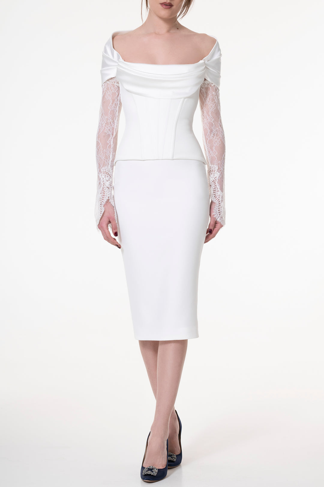 Salma Crepe And Satin Off-White Corset
