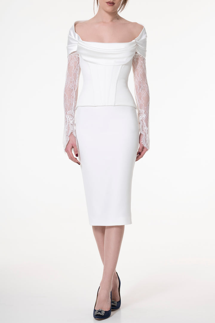 Salma Crepe And Satin Off-White Corset