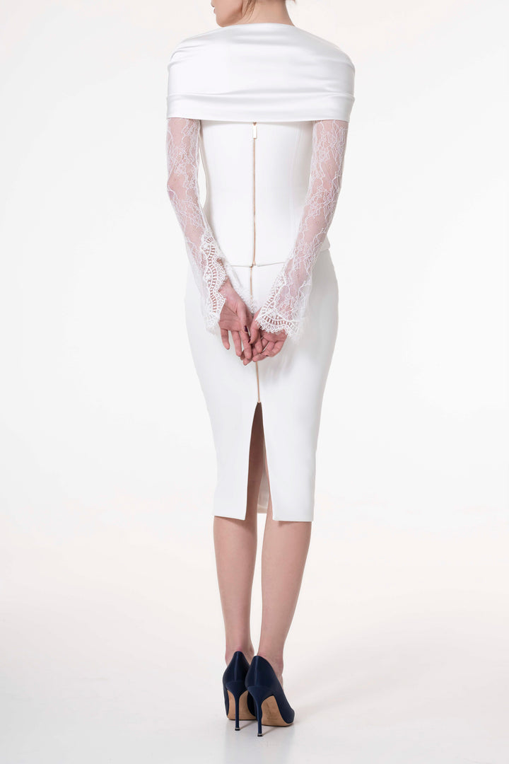 Conical Midi Crepe Skirt In Ivory