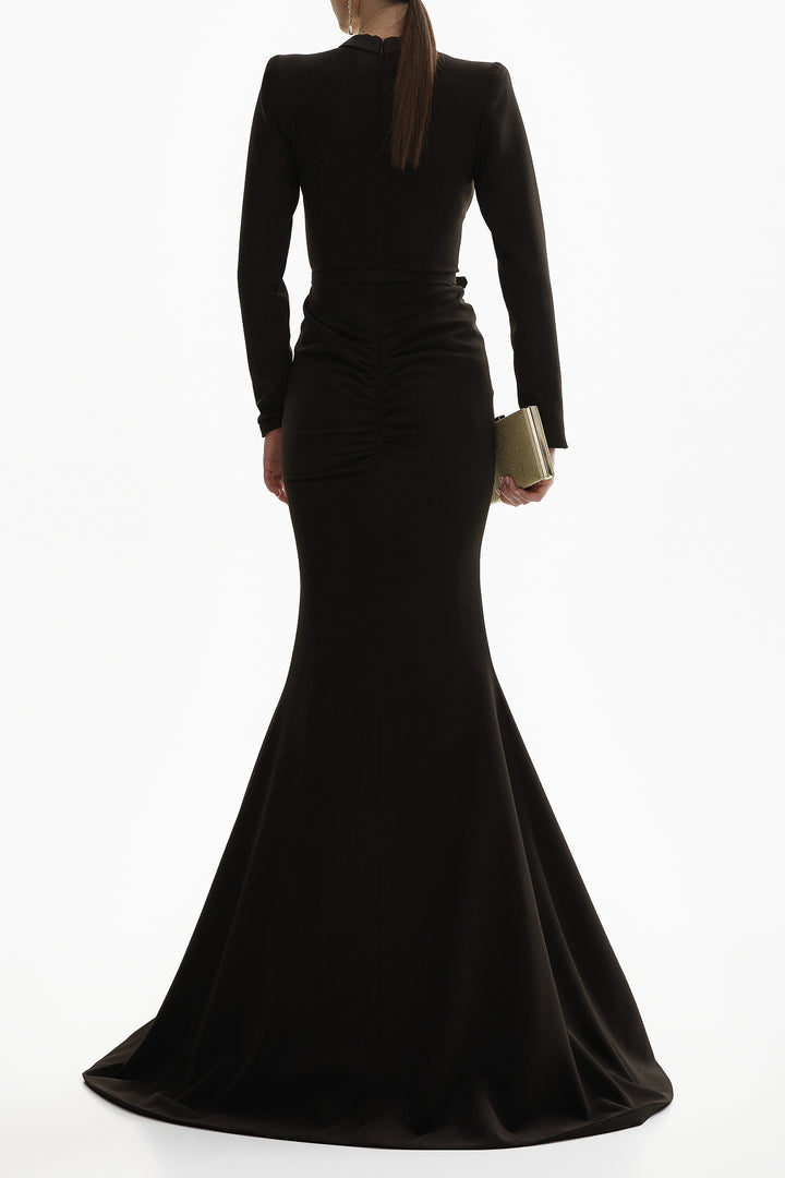 Huda Crepe Long Dress In Black