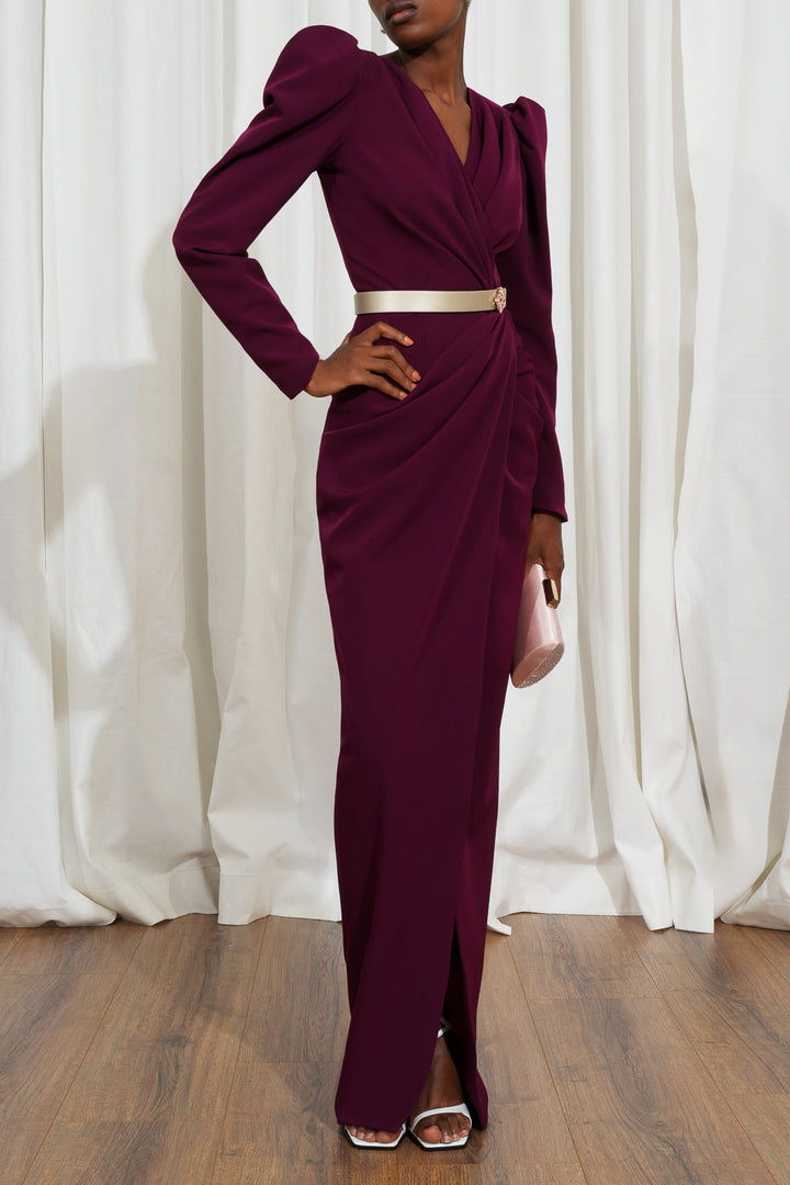 Chloe Long Crepe Dress In Burgundy