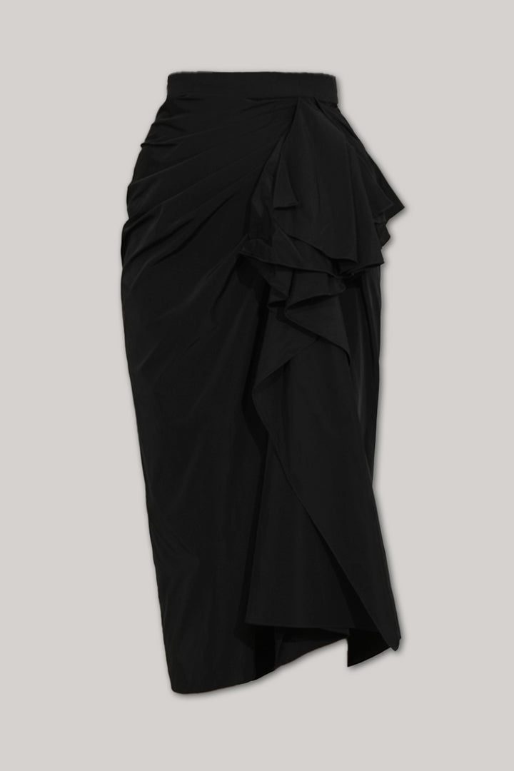 Allure Taffeta Midi Skirt In Black