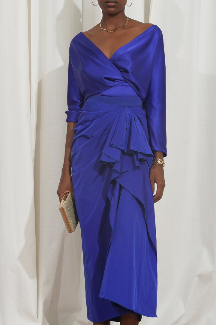 Allure Taffeta Midi Skirt In Royal-Blue