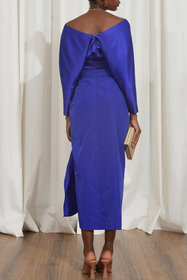 Allure Taffeta Midi Skirt In Royal-Blue