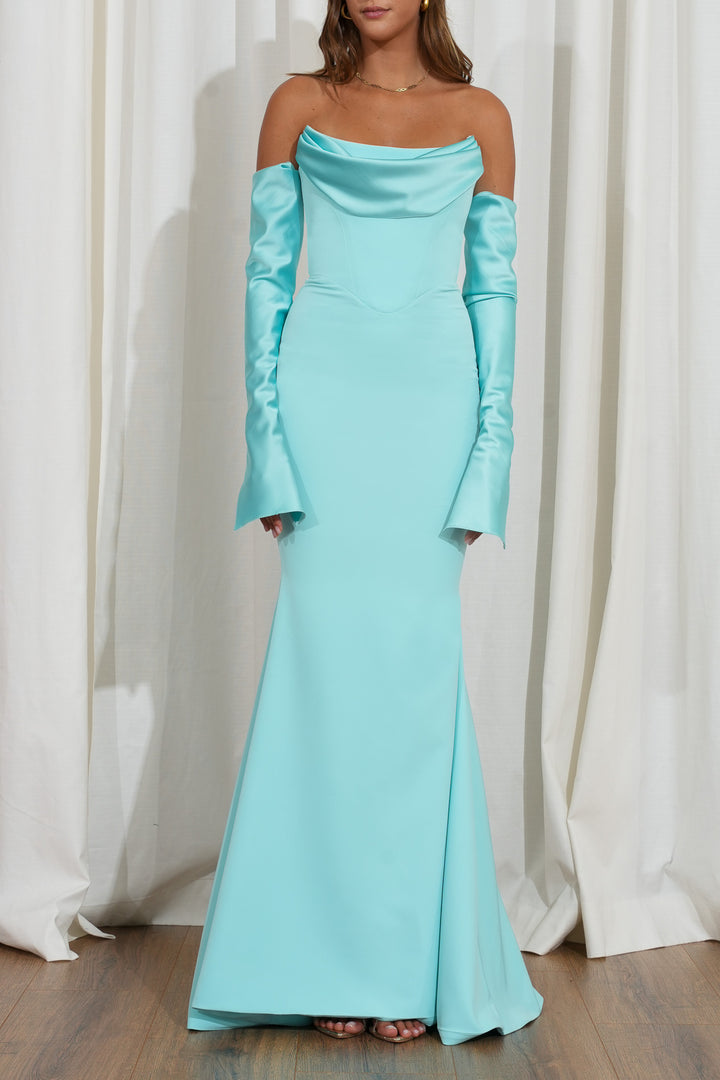 Raven Baby Blue Crepe Long Dress