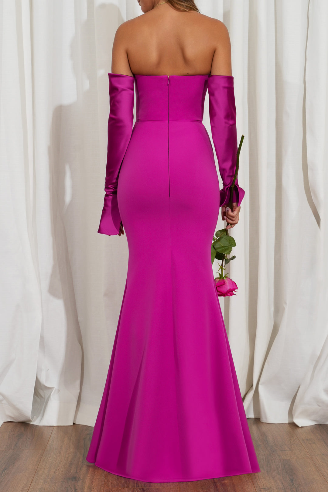 Raven Crepe Long Dress In Magenta