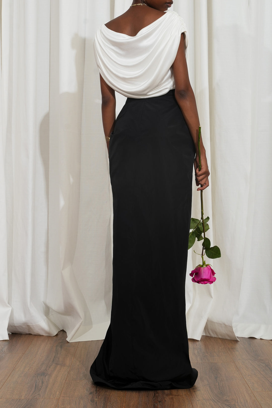 Allure Black Taffeta Long Skirt