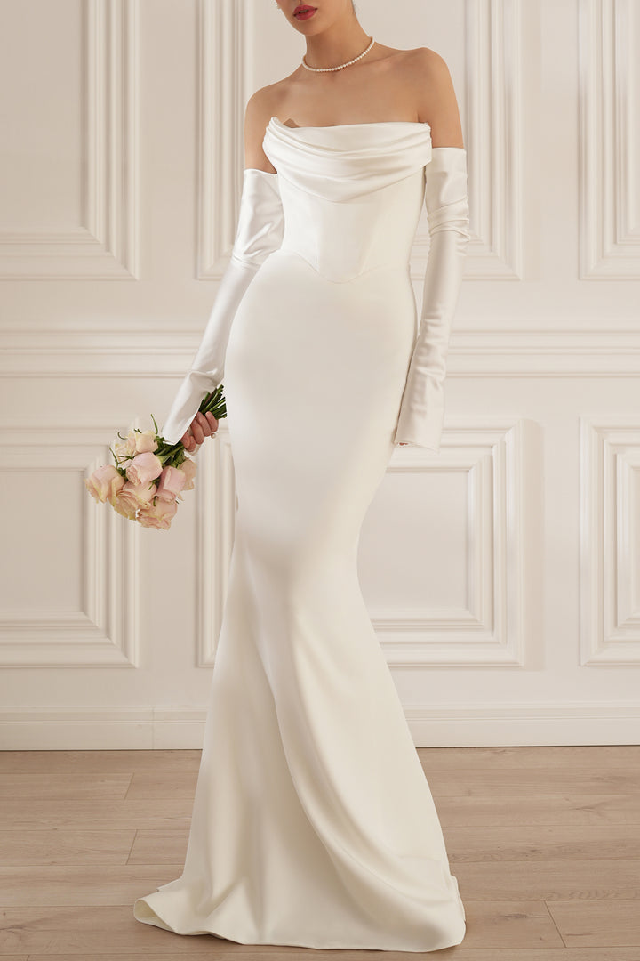 Raven Crepe Long Dress In Off-White