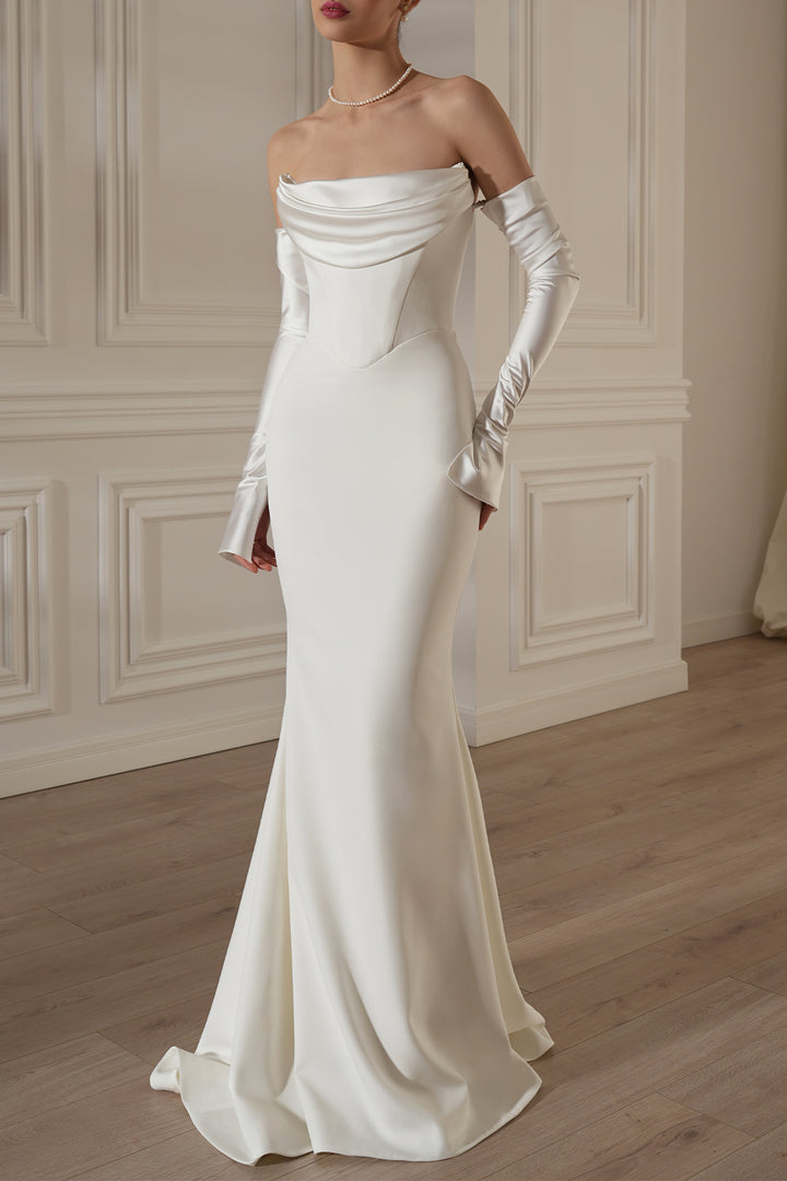 Raven Crepe Long Dress In Off-White