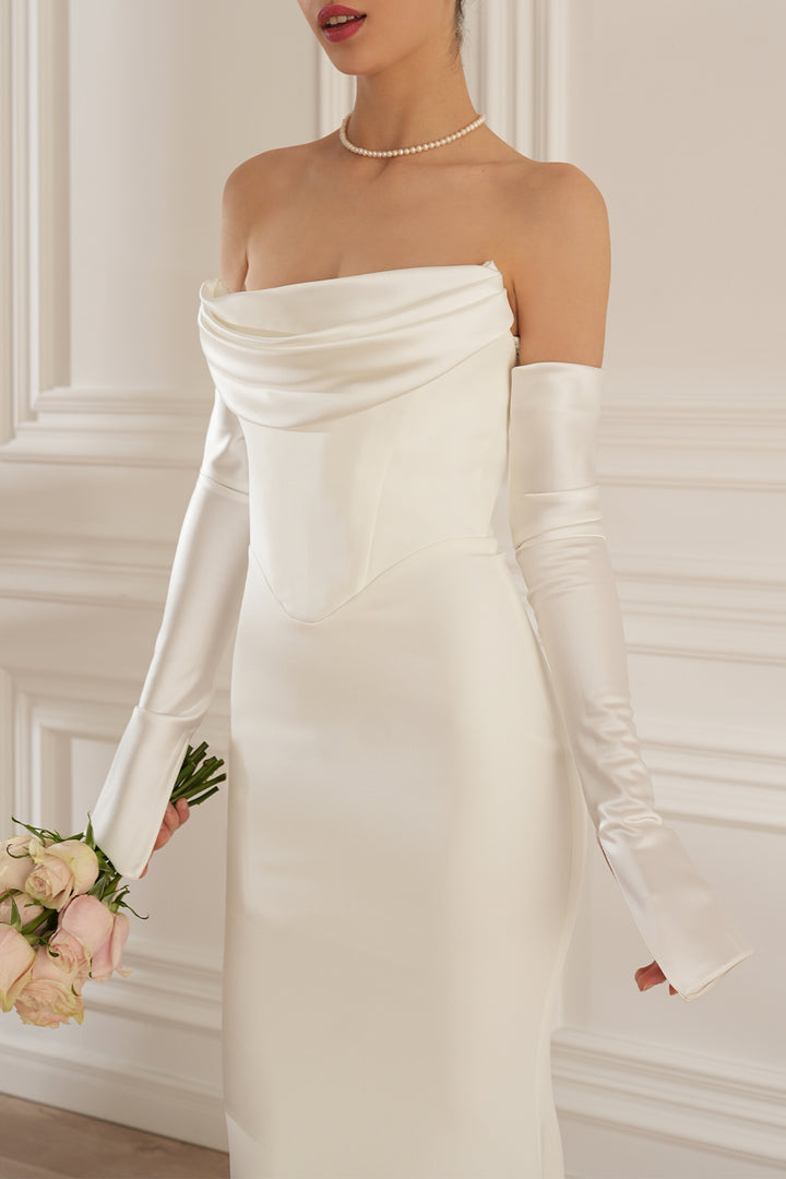 Raven Crepe Long Dress In Off-White